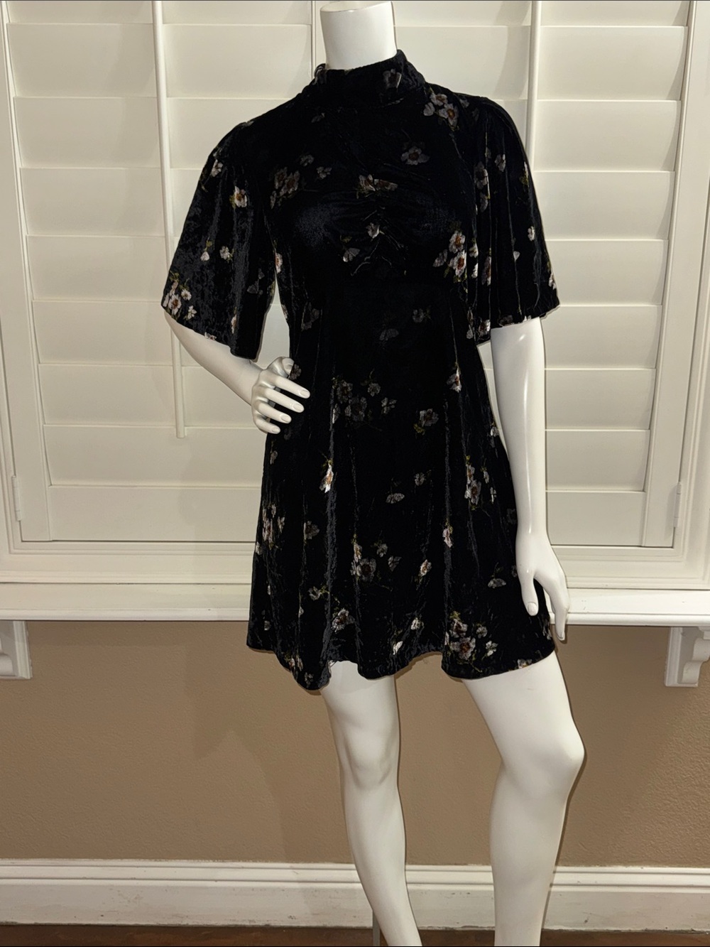 Free People Be My Baby Velvet Floral Mini Dress Black